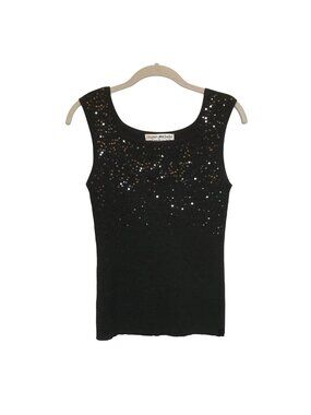 Lauren Michelle Sequin Metallic Sleeveless Top in Black - Size Medium